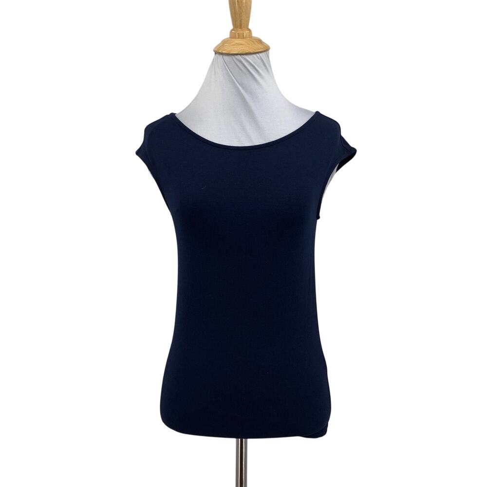 Madewell Tee Womens XS Navy Scoopneck Cap Sleeve Cotton Blend Jersey Fitted